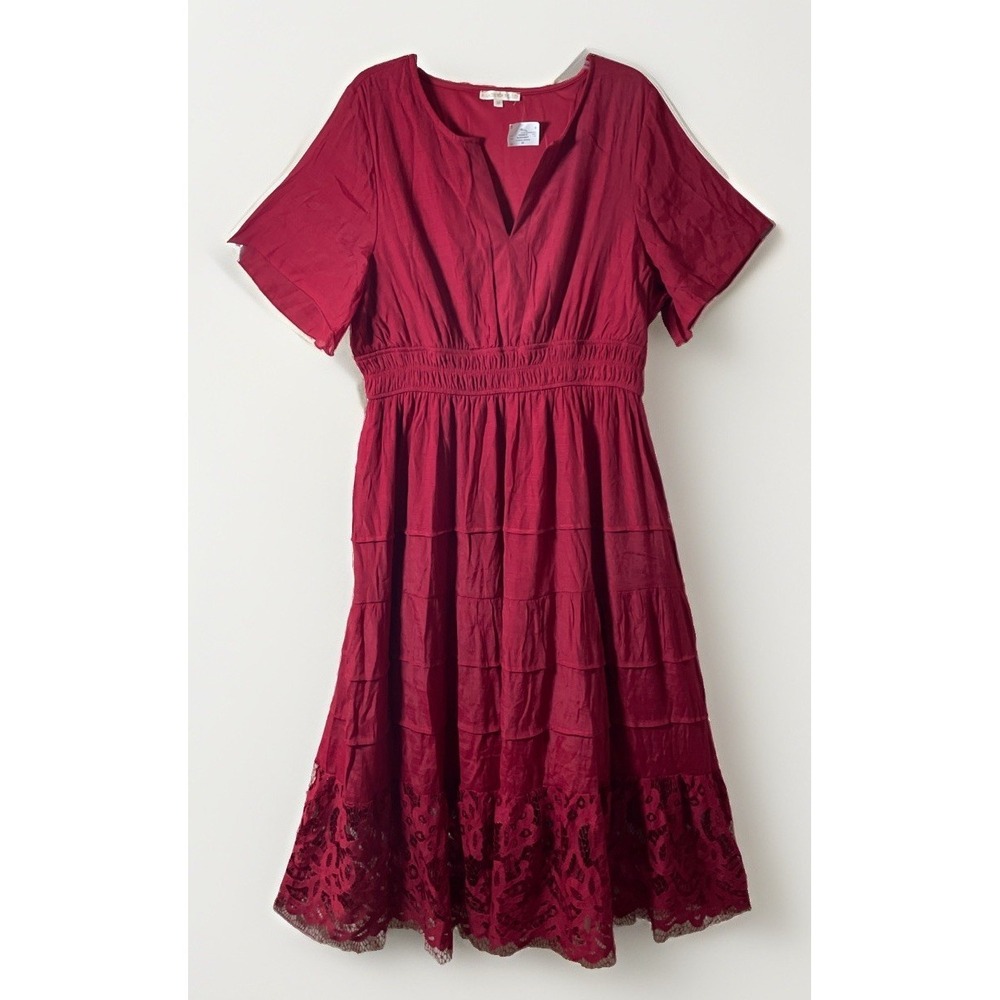 Kings Road Tiered  Burgundy Renaissance Boho Lace Maxi Dress Women's Size 2XL
